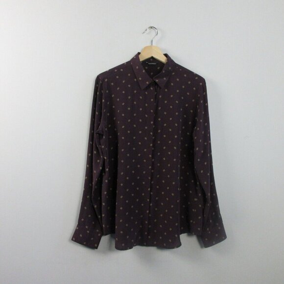 Club Monaco 100% Silk Button Down Long Sleeve Shirt Women's Maroon Formal 86 - Picture 1 of 11